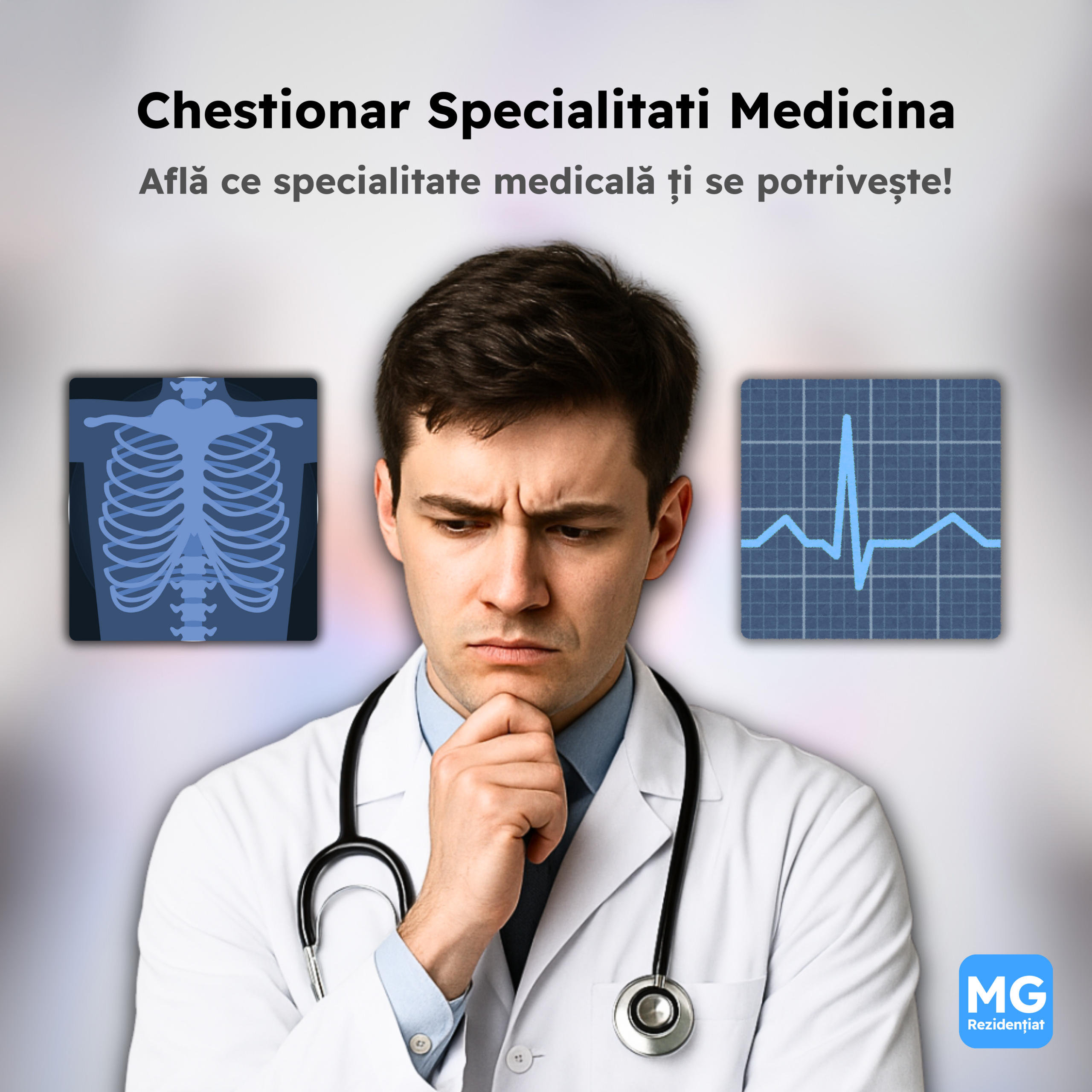 Chestionar specialitati medicina. Pregătește-te eficient pentru examenul de rezidențiat 2025 și 2026 cu chestionarele și grilele MG Rezidențiat! Platforma noastră este destinată studenților la medicină și rezidenților care doresc să obțină cele mai bune rezultate la rezidențiatul Ministerului Sănătății (MS). Aplică simulările și grilele concepute conform bibliografiei oficiale a Ministerului Sănătății pentru toate specialitățile medicale și fii pregătit pentru examenul de rezidențiat 2025 și 2026. Chestionarele MG Rezidențiat oferă: grile explicate, simulări realiste de rezidențiat, rapoarte detaliate de performanță și posibilitatea de a exersa pe modele de șablon tip examen. Este cea mai completă platformă pentru pregătirea examenului de rezidențiat medicină, acoperind toate domeniile: chirurgie, medicină internă, pediatrie, cardiologie, dermatologie, oftalmologie, radiologie, psihiatrie și altele. Folosind MG Rezidențiat poți să îți testezi cunoștințele cu grile rezidențiat actualizate, să simulezi experiența reală a examenului și să îți îmbunătățești viteza de completare a răspunsurilor. Indiferent dacă vrei să te pregătești pentru rezidențiat 2025 sau 2026, aplicația noastră te ajută să fii organizat, rapid și eficient. Beneficiile includ: Simulare rezidențiat conform formatului oficial MS Grile rezidențiat 2025 și 2026 actualizate și explicate Exerciții pentru toate specialitățile medicale Raport complet de progres și scoruri comparative Materiale concepute de medici, profesori și rezidenți MG Rezidențiat este alegerea ideală pentru toți cei care vor să treacă examenul de rezidențiat cu succes, oferind grile rezidențiat, simulări, chestionare și resurse aprobate de Ministerul Sănătății. Începe astăzi pregătirea pentru rezidențiat 2025 și 2026 și fii în topul candidaților la medicină!
